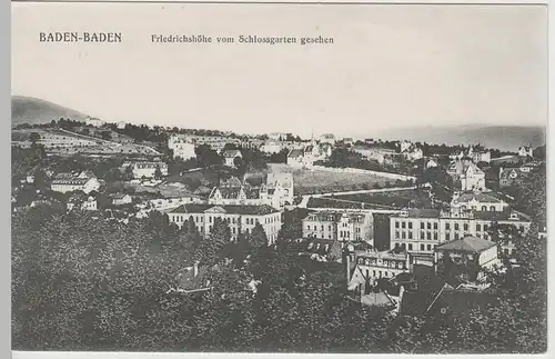 (66509) AK Baden-Baden, Friedrichshöhe vom Schlossgarten gesehen, vor 1945