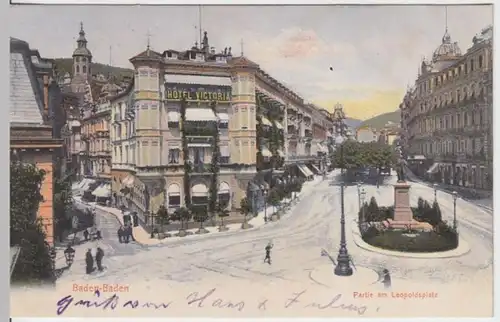 (4837) AK Baden-Baden, Leopoldsplatz, Hotel Victoria 1905