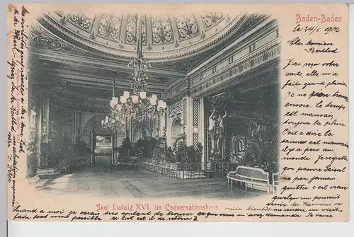 (113594) AK Baden Baden, Konversationshaus, Saal Ludwig XVI. 1902