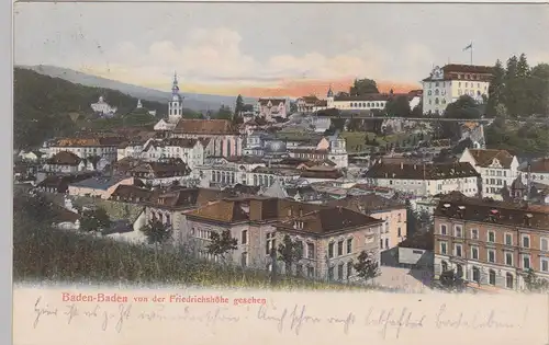 (113354) AK Bade Baden, Blick von der Friedrichshöhe, gelaufen 1907