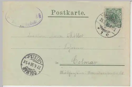 (100348) AK Baden Baden, neues Schloss, Mondscheinkarte 1898