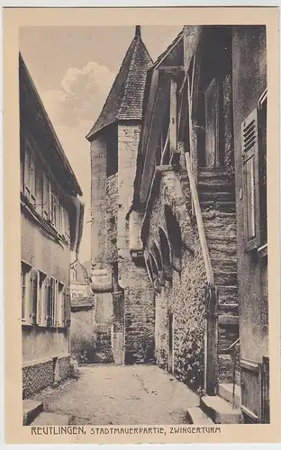 (99076) AK Reutlingen, Stadtmauerpartie u. Zwingerturm, vor 1945
