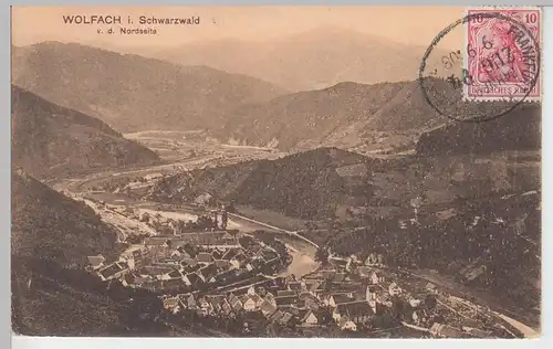 (98239) AK Wolfach im Schwarzwald, Blick v.d. Nordseite, Bahnpost 1908