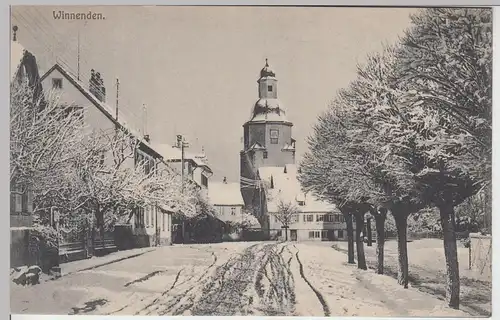 (98041) AK Winnenden, Wintermotiv, Blick zur Kirche, vor 1945