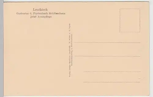 (97514) AK Leutkirch im Allgäu, Gartentor Furtbach Schlösschen, vor 1945