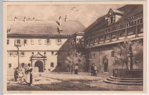 (97464) Künstler AK Charles E. Flower, Tübingen, Hohentübingen, Schlosshof