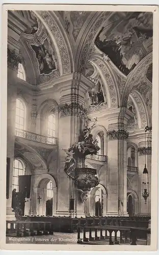 (95862) Foto AK Weingarten, Inneres der Klosterkirche, 1936
