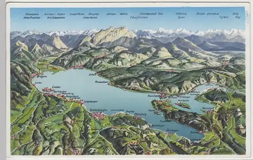 (95031) Künstler AK Bodensee, Panoramakarte, vor 1945