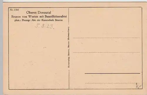 (90296) AK Beuron, oberes Donautal, Panorama, Benediktinerabtei 1923