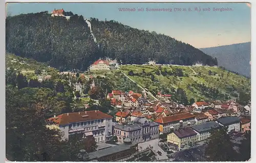 (89870) AK Wildbad, Ansicht m. Sommerberg u. Bergbahn, 1917