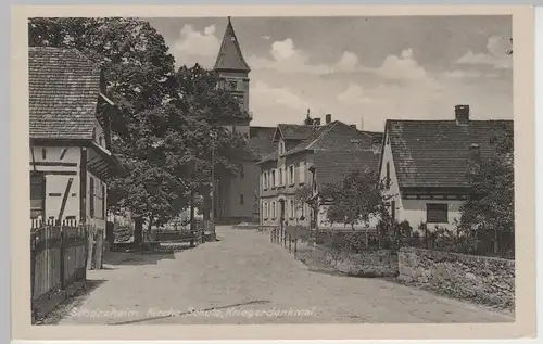 (81829) AK Scherzheim, Kirche, Schule u. Kriegerdenkmal