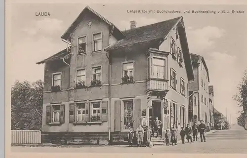 (72755) AK Lauda, Langstraße m. Buchdruckerei u. -handlung J. Stieber vor 1945