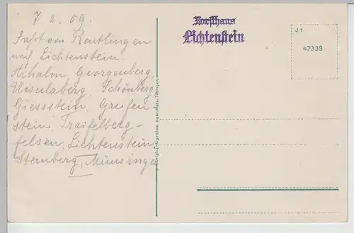 (71170) AK Schloss Lichtenstein mit Forsthaus 1909