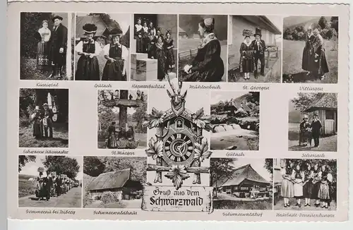 (66184) Foto AK Gruß a. d. Schwarzwald, Mehrbildkarte Trachten u. Häuser