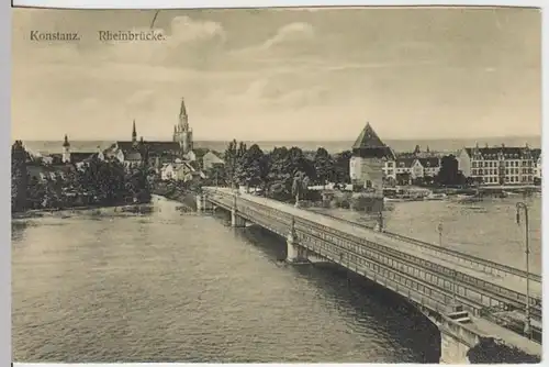 (5650) AK Konstanz, Bodensee, Rheinbrücke, Rheintorturm, vor 1945