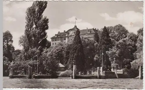 (53818) Foto AK Insel Mainau im Bodensee, Schloß m. Hafen, um 1950