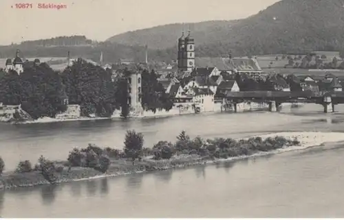 (173) AK Bad Säckingen, Fridolinsmünster, Holzbrücke, vor 1945