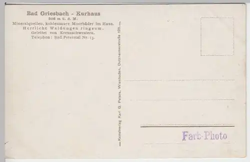 (13046) AK Bad Griesbach im Schwarzw., Kurhaus, vor 1945