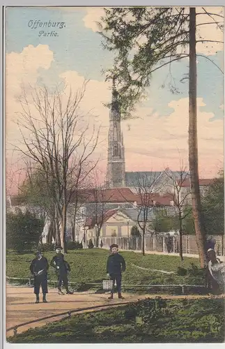 (115115) AK Offenburg, Partie m. Kirche 1908