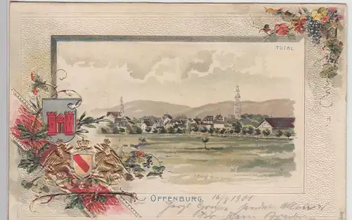 (115071) AK Offenburg, Total, Präge-Wappen m. Golddruck 1901