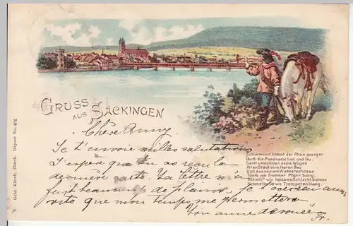 (114266) AK Gruss aus Säckingen, Litho m. Spruch 1898