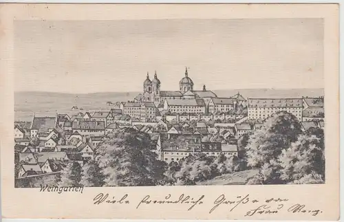 (114057) Künstler AK Weingarten, Ort mit Kloster 1904