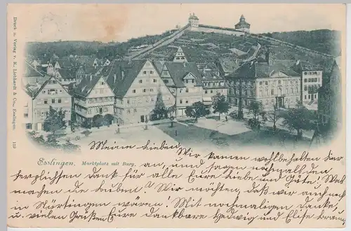 (113922) AK Esslingen am Neckar, Markt, Burg, Seifen Fabrik 1898