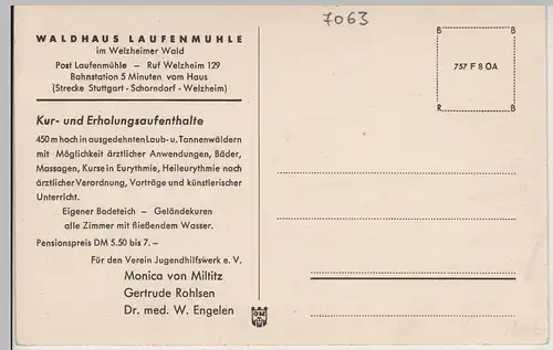 (113863) AK Welzheim, Waldhaus Laufenmühle, ab 1951