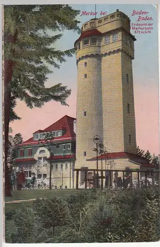 (113795) AK Merkur bei Baden Baden, Turm, Bergstation, Feldpost 1917