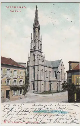 (113437) AK Offenburg, Protestantische Kirche, Rheinischer Hof 1904