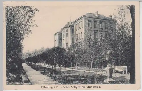 (113346) AK Offenburg, Gymnasium, Städtische Anlagen 1925