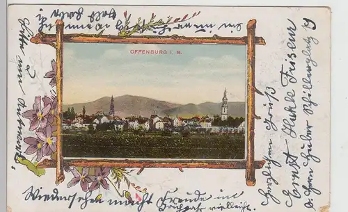 (113342) AK Offenburg, Panorama, Passepartout, Blüten 1906