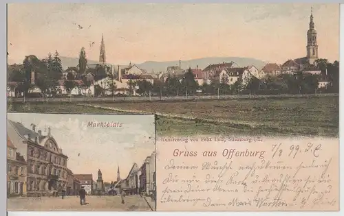 (113340) AK Gruß aus Offenburg, Panorama, Markt 1899