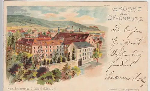 (113336) Künstler AK Gruß aus Offenburg, Litho., Kloster 1900