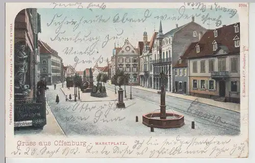 (113325) AK Gruß aus Offenburg, Markt, Brunnen 1902