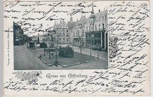 (113318) AK Gruß aus Offenburg, Markt, Kriegerdenkmal 1903