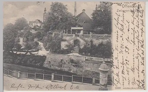 (113310) AK Offenburg, Zwinger Anlagen, Litfaßsäule, Kopf Garten 1903