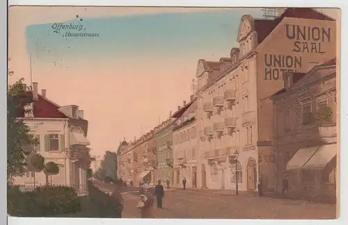 (113308) AK Offenburg, Hauptstraße, Union Hotel, Feldpost 1915