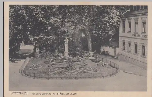 (113307) AK Offenburg, Oken Denkmal, Hotel Ries zum Ochsen, Feldpost 1917