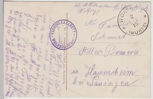 (113107) AK Wolfegg, Fürstl. Schloss, Feldpost 1915