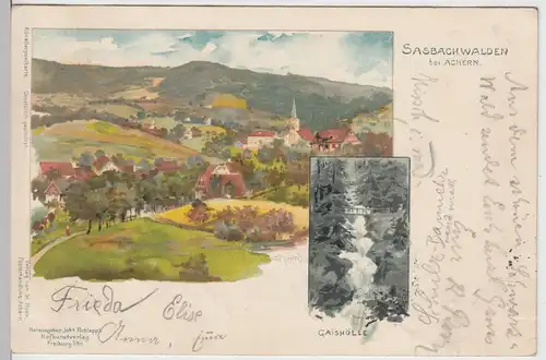 (111525) Künstler AK Sasbachwalden, Panorama, Gaishölle 1898