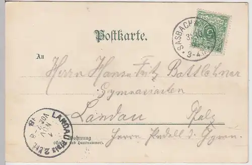 (111525) Künstler AK Sasbachwalden, Panorama, Gaishölle 1898