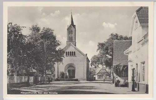 (111245) AK Hesselhurst, Partie bei der Kirche, 1940/50er