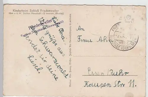 (110144) AK Kinderheim Schloss Friedenweiler, Neustadt, Schwarzwald 1942