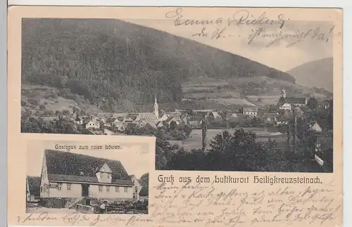(107331) AK Heiligkreuzsteinach, Totale u. Gasthaus Zum roten Löwen, Bahnpost 19