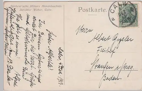 (107219) AK Calw, Höhere Handelsschule, 1913