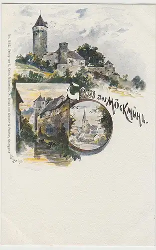(107036) Künstler AK Gruß aus Möckmühl, Burg, bis 1905