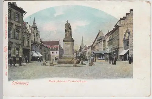 (106291) AK Offenburg, Marktplatz mit Drakedenkmal, 1902