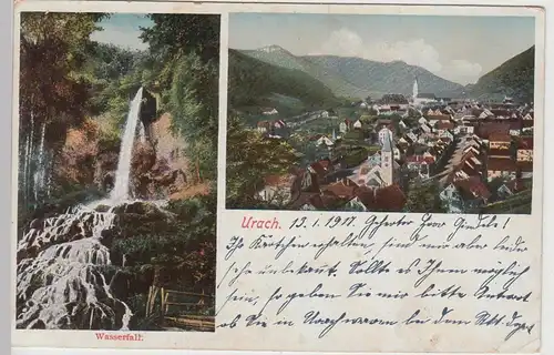 (106220) AK Urach, Totale und Wasserfall 1917