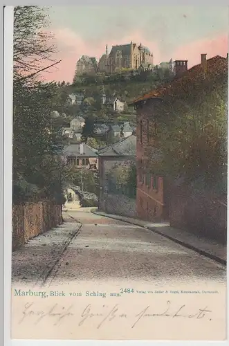 (105923) AK Marburg, Schloss, Blick vom Schlag aus, Bahnpost 1909